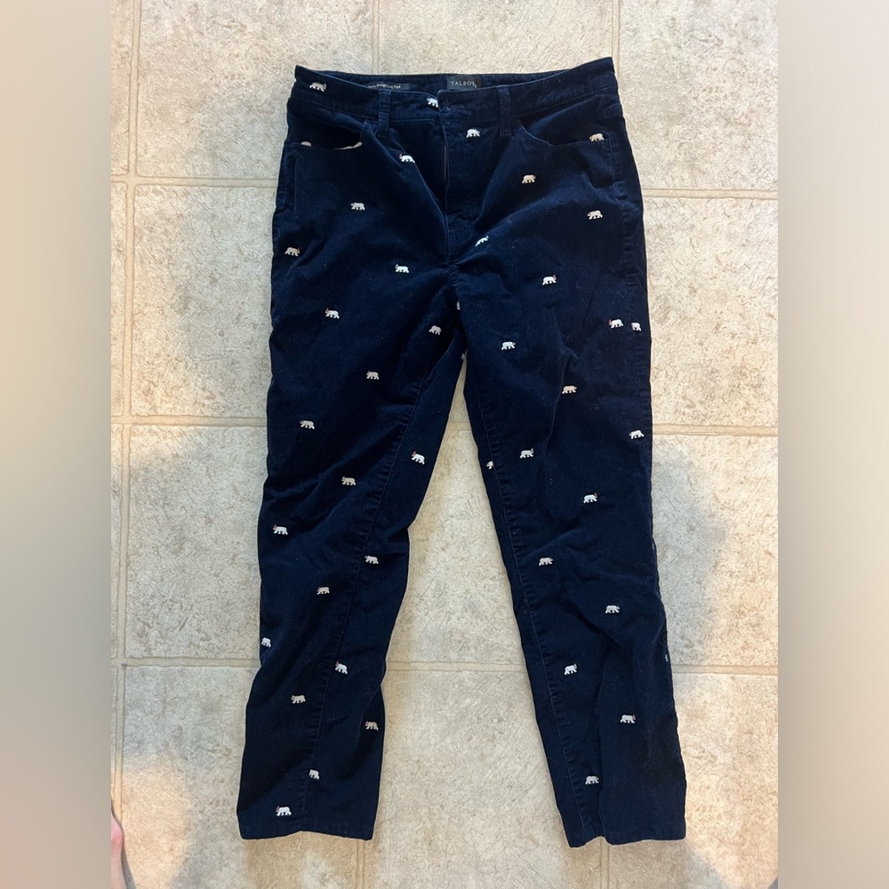 Talbots Women’s Corudroy Straight leg - navy blue w/ embroidered polar bears